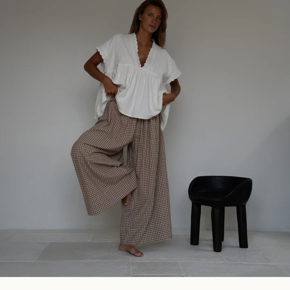 Chic Brown Checkered Wide-Leg Pants